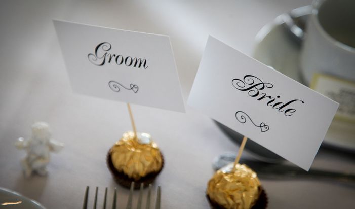 bride and groom placesettings