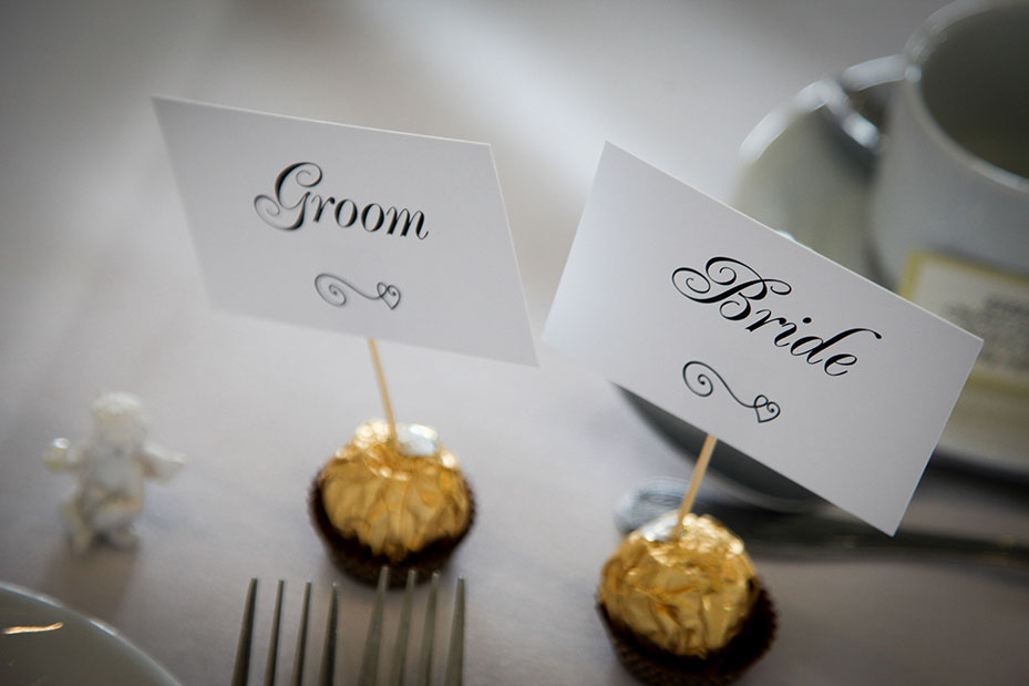 bride and groom placesettings